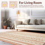 Ultra Soft Area Rug, Non Slip, Stain Resistant, Washable Area Rugs for Living Room, Bedroom, Diamond Weave Stripe Area with Rustic Farmhouse Charm in Neutral Tones(Red)