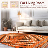 Ultra Soft Area Rug, Non Slip, Stain Resistant, Washable Area Rugs for Living Room, Bedroom, Contemporary Warm Geometric Fusion(Orange)
