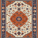 Ultra Soft Area Rug, Non Slip, Stain Resistant, Washable Area Rugs for Living Room, Bedroom, Artful Ogee Pattern in Warm Tones(White)