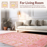 Ultra Soft Area Rug, Non Slip, Stain Resistant, Washable Area Rugs for Living Room, Bedroom, Sophisticated Diamond Trellis Aesthetic(Pink)
