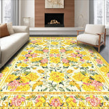 Ultra Soft Area Rug, Non Slip, Stain Resistant, Washable Area Rugs for Living Room, Bedroom, Elegant Pastel Floral Fusion(Yellow)