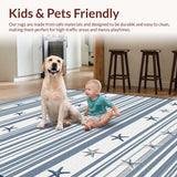 Ultra Soft Area Rug, Non Slip, Stain Resistant, Washable Area Rugs for Living Room, Bedroom, Rustic Marine Inspired Striped Charm(Blue)