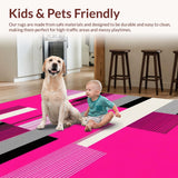 Ultra Soft Area Rug, Non Slip, Stain Resistant, Washable Area Rugs for Living Room, Bedroom, Stylish Colorful Linear Composition(Pink)