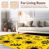 Ultra Soft Area Rug, Non Slip, Stain Resistant, Washable Area Rugs for Living Room, Bedroom, Rustic Sunflower Motif Delight(Yellow)