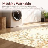 Ultra Soft Area Rug, Non Slip, Stain Resistant, Washable Area Rugs for Living Room, Bedroom, Creamy Beige Featuring Elegant Vintage Floral Motifs with Non Slip Backing(Beige)