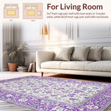 Ultra Soft Area Rug, Non Slip, Stain Resistant, Washable Area Rugs for Living Room, Bedroom, Elegant Purple Botanical Arrangement(Purple)