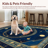 Ultra Soft Area Rug, Non Slip, Stain Resistant, Washable Area Rugs for Living Room, Bedroom, Stylish Earthy Trellis Influence(Blue)