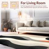 Ultra Soft Area Rug, Non Slip, Stain Resistant, Washable Area Rugs for Living Room, Bedroom, Foldable Straw with Abstract Wave Motifs in Two Tone Neutral Palette(Gray)