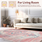Ultra Soft Area Rug, Non Slip, Stain Resistant, Washable Area Rugs for Living Room, Bedroom, Tribal Floral Pink Aesthetic(Pink)