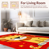 Ultra Soft Area Rug, Non Slip, Stain Resistant, Washable Area Rugs for Living Room, Bedroom, Whimsical Alphabetic Animal Motif(Red)