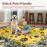 Ultra Soft Area Rug, Non Slip, Stain Resistant, Washable Area Rugs for Living Room, Bedroom, Rustic Vintage Symmetrical Style(Gold)
