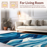 Ultra Soft Area Rug, Non Slip, Stain Resistant, Washable Area Rugs for Living Room, Bedroom, Artful Multi-Tone Seascape Design(Blue)