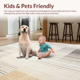 Ultra Soft Area Rug, Non Slip, Stain Resistant, Washable Area Rugs for Living Room, Bedroom, Speckled Wool Blend with Neutral Beige Palette and Abstract Linear Design(Ivory)