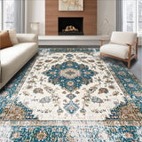 Ultra Soft Area Rug, Non Slip, Stain Resistant, Washable Area Rugs for Living Room, Bedroom, Trendy Soft Earthy Tiled Arrangement(White)