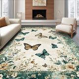 Ultra Soft Area Rug, Non Slip, Stain Resistant, Washable Area Rugs for Living Room, Bedroom, Whimsical Green Insect Motif Design(Beige)