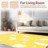 Ultra Soft Area Rug, Non Slip, Stain Resistant, Washable Area Rugs for Living Room, Bedroom, Playful Bunny Print for Small Animal Retreat(Yellow)