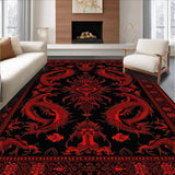 Ultra Soft Area Rug, Non Slip, Stain Resistant, Washable Area Rugs for Living Room, Bedroom, Colorful Dragon Fantasy Motif(Red)