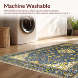 Ultra Soft Area Rug, Non Slip, Stain Resistant, Washable Area Rugs for Living Room, Bedroom, Neutral Toned Medallion Pattern(Blue)