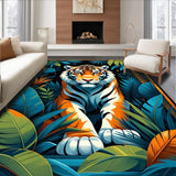 Ultra Soft Area Rug, Non Slip, Stain Resistant, Washable Area Rugs for Living Room, Bedroom, Elegant Dark Blue Floral Motif(Orange)