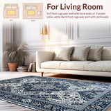 Ultra Soft Area Rug, Non Slip, Stain Resistant, Washable Area Rugs for Living Room, Bedroom, Navy Geometric Boho Elegance(Blue)