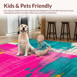 Ultra Soft Area Rug, Non Slip, Stain Resistant, Washable Area Rugs for Living Room, Bedroom, Chic Minimalist Textured Waves(Pink)