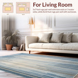 Ultra Soft Area Rug, Non Slip, Stain Resistant, Washable Area Rugs for Living Room, Bedroom, Chic Micro Loop Area in a Serene Blue and Beige Blend(Blue)