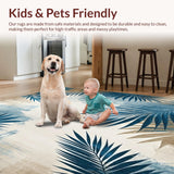 Ultra Soft Area Rug, Non Slip, Stain Resistant, Washable Area Rugs for Living Room, Bedroom, Modern Tropical Leaf Pattern Carpet in Blue Grey Beige Tones(Blue)