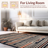 Ultra Soft Area Rug, Non Slip, Stain Resistant, Washable Area Rugs for Living Room, Bedroom, Elegant Charcoal and Peach Stripes(Black)