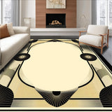 Athens Art Deco Area Geometric Border Black And Beige Tone(Beige)