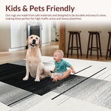Ultra Soft Area Rug, Non Slip, Stain Resistant, Washable Area Rugs for Living Room, Bedroom, Artful Round Modern Aesthetic(Black)
