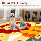 Ultra Soft Area Rug, Non Slip, Stain Resistant, Washable Area Rugs for Living Room, Bedroom, Round Nature-Inspired Playful Scene(Yellow)