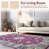 Ultra Soft Area Rug, Non Slip, Stain Resistant, Washable Area Rugs for Living Room, Bedroom, Rustic Low Pile Botanical Print(Purple)