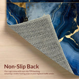 Ultra Soft Area Rug, Non Slip, Stain Resistant, Washable Area Rugs for Living Room, Bedroom, Luxurious Gold Abstract Waves(Blue)