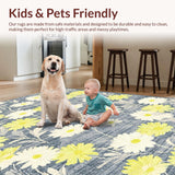 Ultra Soft Area Rug, Non Slip, Stain Resistant, Washable Area Rugs for Living Room, Bedroom, Elegant Soft Tone Blooms(Blue)