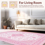 Ultra Soft Area Rug, Non Slip, Stain Resistant, Washable Area Rugs for Living Room, Bedroom, Soft Pink Geometric Pattern(Pink)