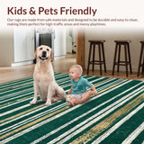 Modern Black and White Striped Machine Non Slip Backing(Green)