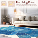 Ultra Soft Area Rug, Non Slip, Stain Resistant, Washable Area Rugs for Living Room, Bedroom, Azure Reef Impression Rug with Abstract Turtle and Flowing Oceanic Lines(Blue)