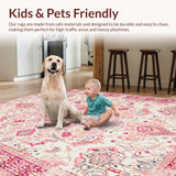 Ultra Soft Area Rug, Non Slip, Stain Resistant, Washable Area Rugs for Living Room, Bedroom, Stylish Boho Tiled Blossom Design(Ivory)