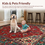 Ultra Soft Area Rug, Non Slip, Stain Resistant, Washable Area Rugs for Living Room, Bedroom, Vibrant Retro Ogee Pattern(Red)