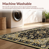 Ultra Soft Area Rug, Non Slip, Stain Resistant, Washable Area Rugs for Living Room, Bedroom, Chic Black and Gold Motif(Black)