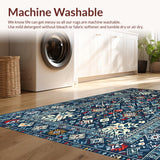 Ultra Soft Area Rug, Non Slip, Stain Resistant, Washable Area Rugs for Living Room, Bedroom, Rustic Tribal Patterned Blue Tones(Blue)