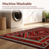 Ultra Soft Area Rug, Non Slip, Stain Resistant, Washable Area Rugs for Living Room, Bedroom, Distressed Tribal Red Dining Room Non-Slip Rug(Red)