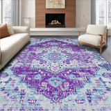Ultra Soft Area Rug, Non Slip, Stain Resistant, Washable Area Rugs for Living Room, Bedroom, Rustic Light Blue Floral Motif(Purple)