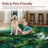 Ultra Soft Area Rug, Non Slip, Stain Resistant, Washable Area Rugs for Living Room, Bedroom, Charming Pine Tree Landscape(Green)