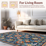 Ultra Soft Area Rug, Non Slip, Stain Resistant, Washable Area Rugs for Living Room, Bedroom, Dynamic Color Splash Medallion Style(Blue)