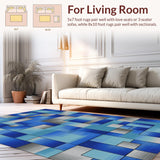 Ultra Soft Area Rug, Non Slip, Stain Resistant, Washable Area Rugs for Living Room, Bedroom, Sophisticated Blue Toned Art Design(Blue)