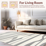 Ultra Soft Area Rug, Non Slip, Stain Resistant, Washable Area Rugs for Living Room, Bedroom, Sophisticated Geometric Ivory Contrast(White)