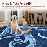 Ultra Soft Area Rug, Non Slip, Stain Resistant, Washable Area Rugs for Living Room, Bedroom, Octopus Area Rug - Blue Abstract Animal Design(Blue)