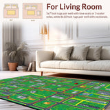 Ultra Soft Area Rug, Non Slip, Stain Resistant, Washable Area Rugs for Living Room, Bedroom, Colorful Children’s Adventure Motif(Green)