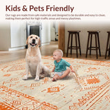 Ultra Soft Area Rug, Non Slip, Stain Resistant, Washable Area Rugs for Living Room, Bedroom, Contemporary Southwest Cultural Touch(Orange)
